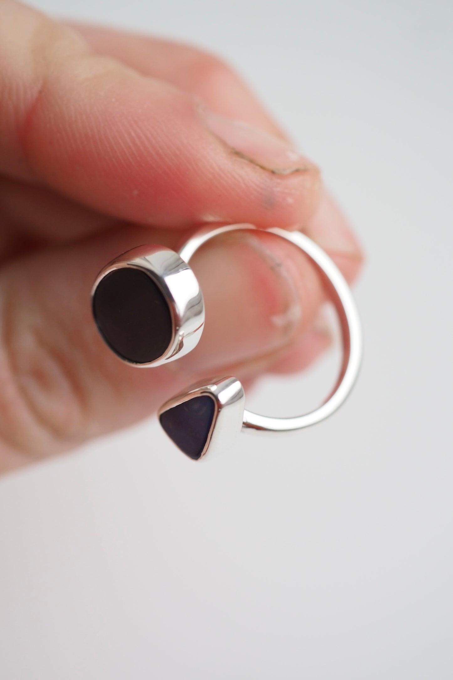 Double Blue Boulder Opal Open Ring - Size K