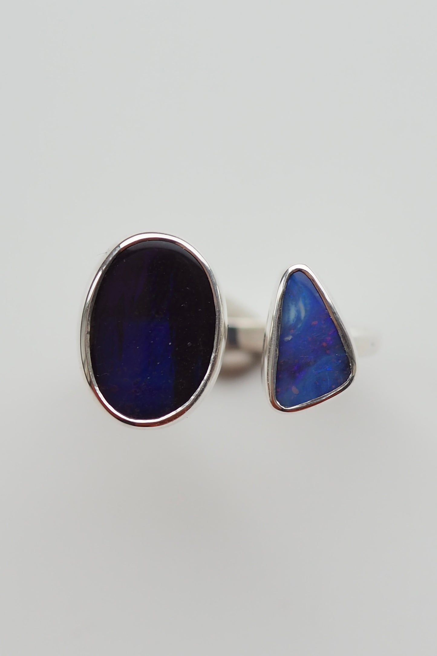 Double Blue Boulder Opal Open Ring - Size K