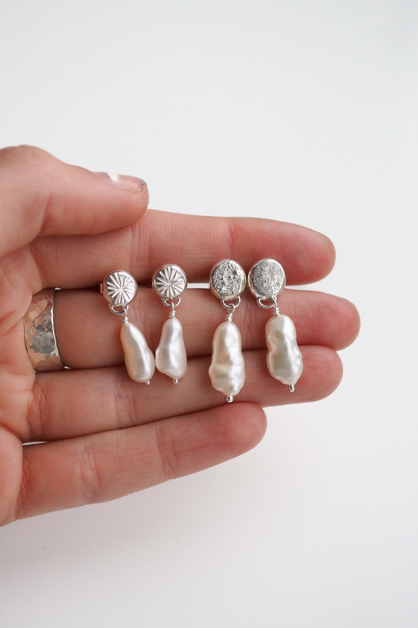Organic Pebble Pearl Danglies