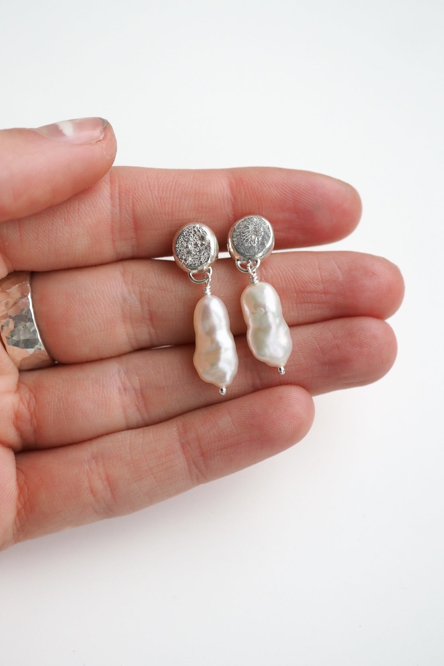 Organic Pebble Pearl Danglies