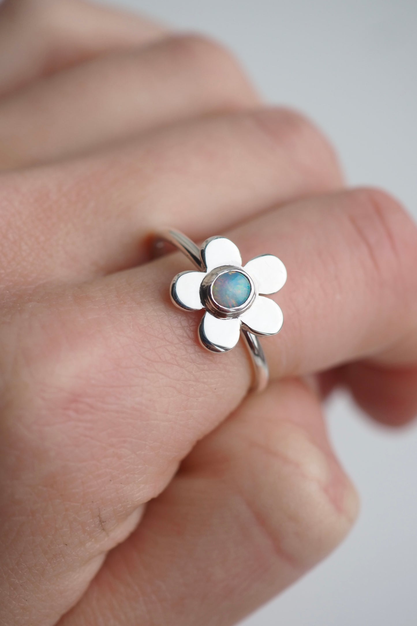 Pastel Crystal Opal Daisy Ring - Size N1/2