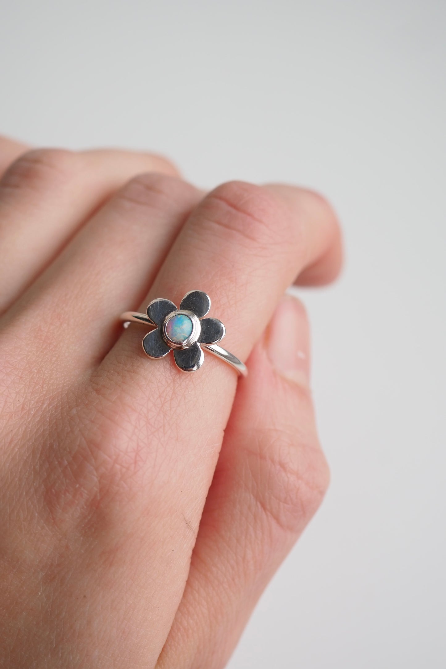 Pastel Crystal Opal Daisy Ring - Size N1/2